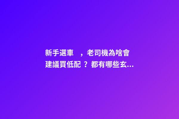 新手選車，老司機為啥會建議買低配？都有哪些玄機？